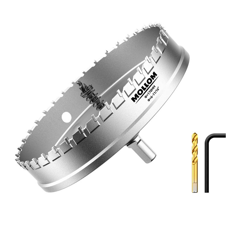 Mollom (6-11/16''|170mm) Heavy Duty Carbide Hole Saw with 2 Pilot Drill Bits  Hole Cutter cuts Stainless Steel  mild Steel  Iron  Copper  Brass  Plastic - Image 1